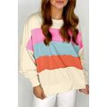 White Colorblock Patchwork Crewneck Drop Should...