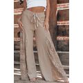 Smoke Gray Boho Lace Patchwork Wide Leg High Wa...