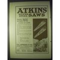 1922 Atkins Silver Steel Saws Ad - Instructors