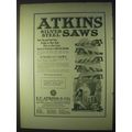 1922 Atkins Silver Steel Saws Ad - Hand, Rip, P...