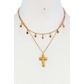 Double Layered Cross Pendant Chain Necklace