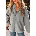 Medium Grey Fleece Zip Up Drawstring Hooded Poc...