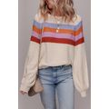 Jet Stream Striped Color Block Loose Sleeve Chi...
