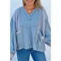 Dusk Blue Exposed Seam Waffle Striped Patchwork...