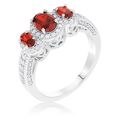 Rhodium Plated 3-Stone Garnet Oval Cut CZ Halo ...