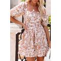 White Floral Print Bow Knot Backless Square Nec...