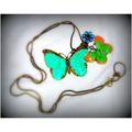 Antiqued Bronze Enamel Crystal Butterfly Pendan...