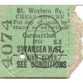 G.W.R. Edmondson Ticket - Carmarthen to Swansea...