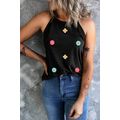 Black Sweet Floral Embroidery Casual Tank Top