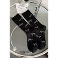 Black Bow Knot Print Ribbed Crew Socks