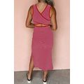 Red Stripe Criss Cross Side Slits Slim Fit Slee...