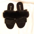 INC Women's Faux-Marabou Slide Slippers Black M...