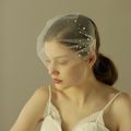 White Simple Birdcage Veil Tulle Wedding Fishne...