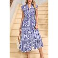 Dirty blue Shirred Waist V Neck Sleeveless Flor...