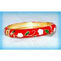 Red Art Nouveau Style Enamel Gold Plated Hinged...