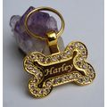 GOLD DIAMANTE BONE DOG TAG PERSONALISED BOTH SI...