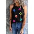 Black Sequin Flower Slim Fit Crewneck Tank Top
