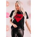 Black Love Heart Shaped Glitter Print T Shirt