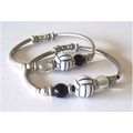 Bracelets set of 2 soccer expandable silver met...