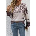 Brown Leopard Color Block Crewneck Long Sleeve Top