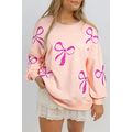 Apricot Pink Sequined Bowknot Drop Shoulder Ove...