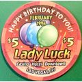 Lady Luck. $5 Casino Chip. Las Vegas, NV. Happy...
