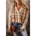 Khaki Buttoned V Neck Cropped Cardigan