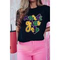 Black Chenille Mardi Gras Letter Graphic Tee