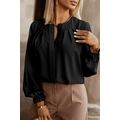Black Crew Neck Gathered Stretch Cuff Shirt