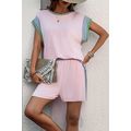 Light Pink Colorblock Corded Short Sleeve Boxy ...