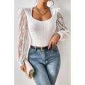 White Frenchy Contrast Lace Bishop Sleeve Bodysuit