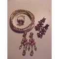 Pink Crystal Earrings Chandelier, Bracelets, Ri...