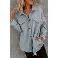 Gray Lattice Texture Retro Flap Pocket Button S...