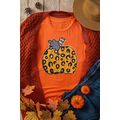 Orange Halloween Leopard Pumpkin Crew Neck Grap...