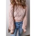 Gossamer Pink Openwork Plaid Puff Sleeve Croppe...