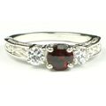 Mozambique Garnet w/ 2 CZ Accents, 925 Sterling...