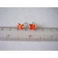 Vintage Earrings Square Orange Red Glass Pierce...
