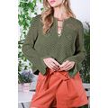 Vineyard Green Open Knit Buttoned Neck Split Sl...