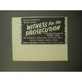 1955 Witness for the Prosecution Play Ad - Agatha Christie's Mystery Thriller