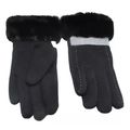 Ladies Gloves Black Stitch Design Faux Fur Edgi...