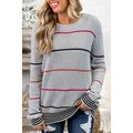 Gray Ribbed Knit Striped Sweater