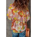 Orange Abstract Print V Neck Half Sleeve Blouse