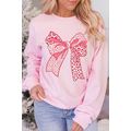 Pink Leopard Bowknot Printed Crewneck Pullover ...