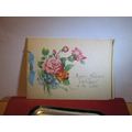 ROSES, , BIRTHDAY GREETINGS CARD vintage with paper insert, ribbon 10 x 14 cms =