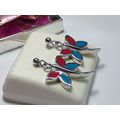 Estate 2 Sided Blue & Red Enamel DragonFly Ster...