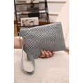 Silvery Woven Zipper Wrist Strap Square Handbag
