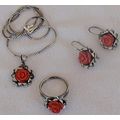 Coral flowers silver set
