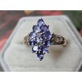 Natural Tanzanite Zircon Rhombus Cluster Ring S...