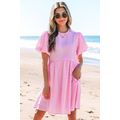 Bonbon Textured Bubble Sleeve High Waist Mini D...
