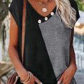 New Women's Stitching Contrast Color V-neck But...
